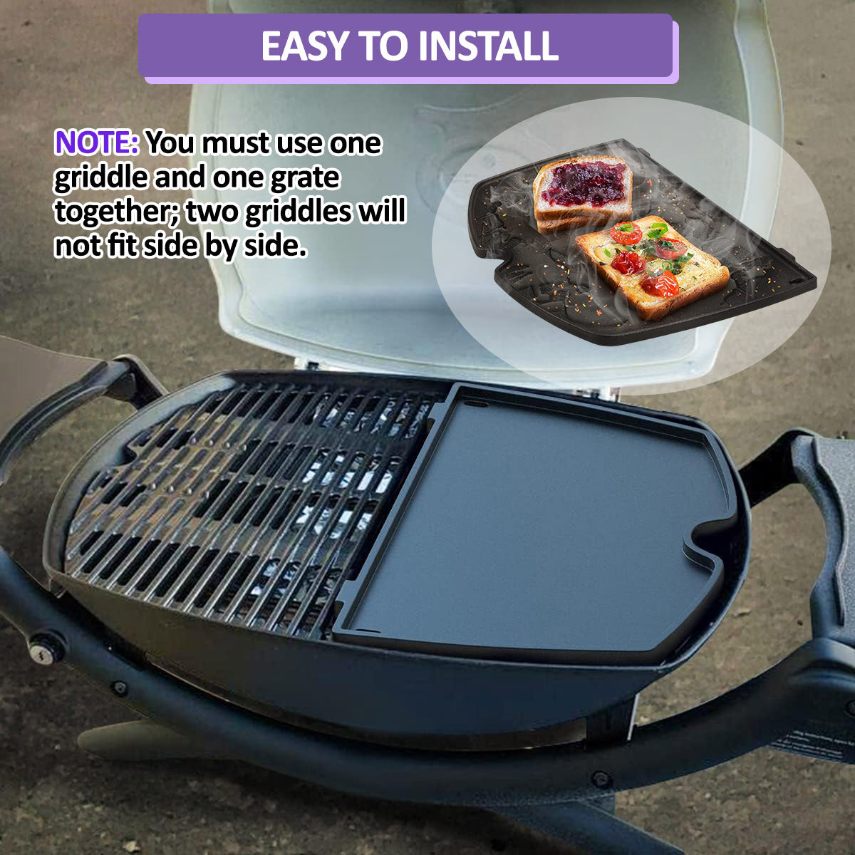 6558, 32 x 21.8 cm Cast Iron Cooking Griddle Plate for Weber Q1000, Q1200, Q1400, Q100, Q120, Q140, Series Gas Grills, Weber Q 100/1000 Series Griddle Plate, Weber Gas Grills Accessories