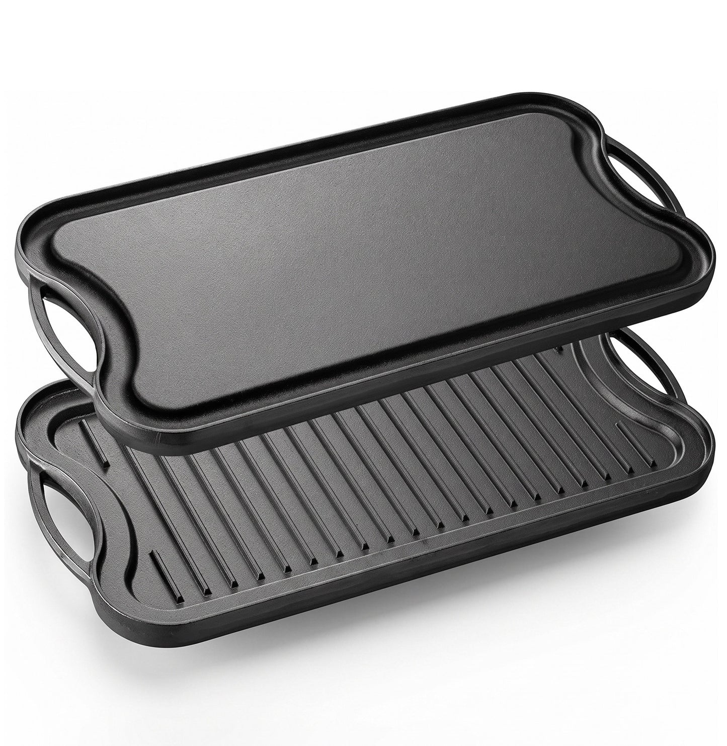 Reversible Cast Iron Griddle for Indoor Stovetop & Outdoor Grill – 46cm x 25cm Dual-Sided Surface