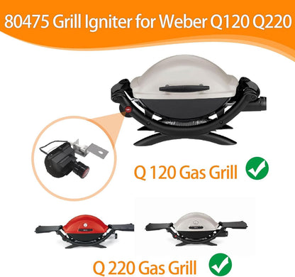 Grill Igniter 80475 for Weber Q120 Q220 Series Grills Switch Electronic 2-Outlet Ignition Push Button Kit Igniter Parts for Weber