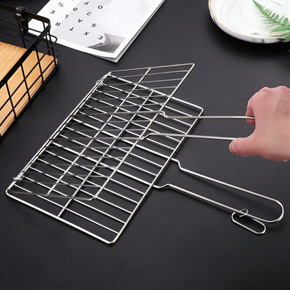 Stainless Steel Grill Basket with Clip Handle – Portable BBQ Mesh Clamp for Camping, Fish, and Vegetables