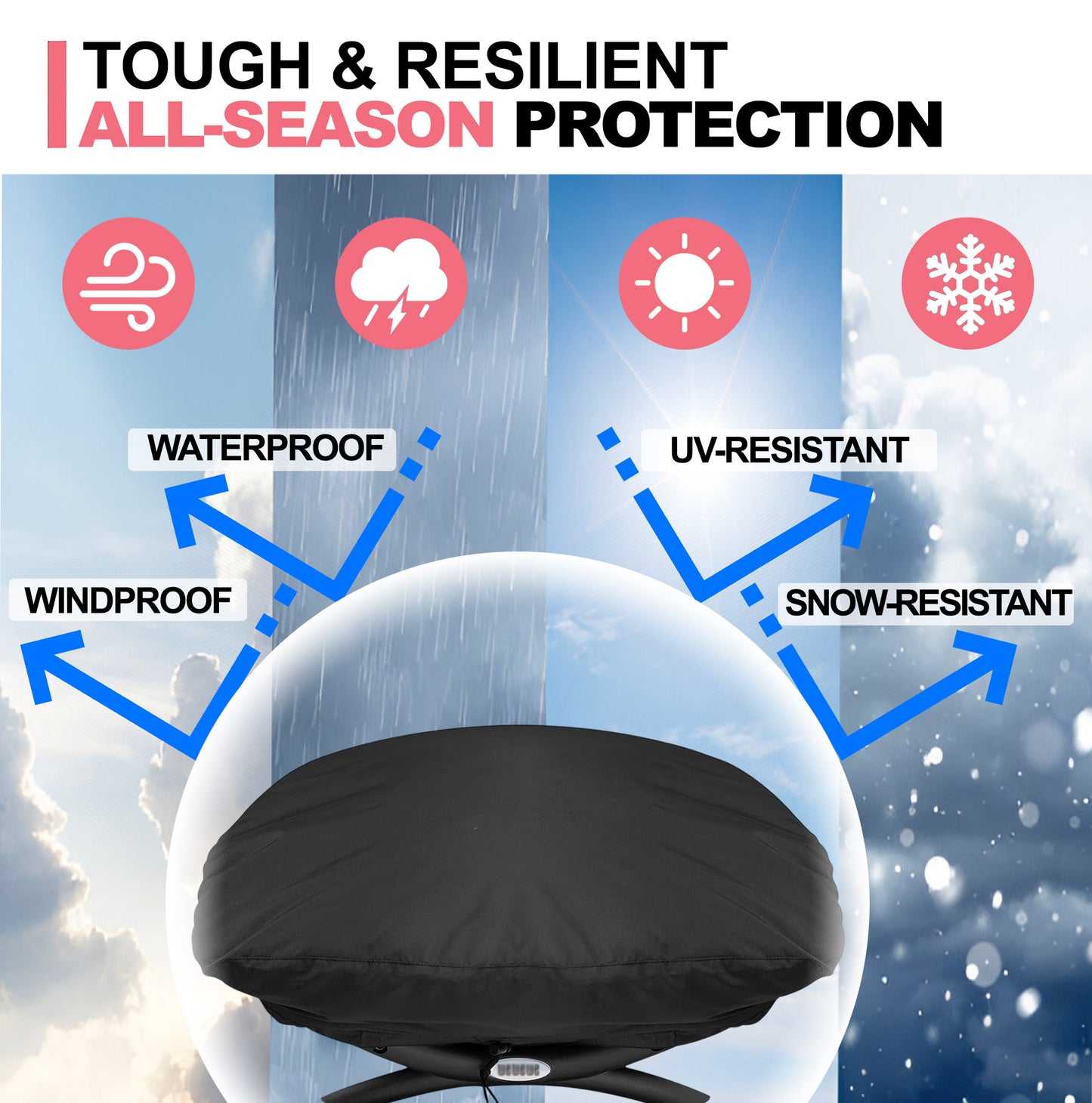 7111 BBQ Grillisuoja Weber Q200 & Q2000 -sarjan grilleille, 600D Oxford-kangas, kestävä & vedenpitävä, PU-suojus Weber Q200, Q220, Q240, Q2000, Q2200, Q2400 kaasugrilleille (83 L x 49 S x 38 K cm)