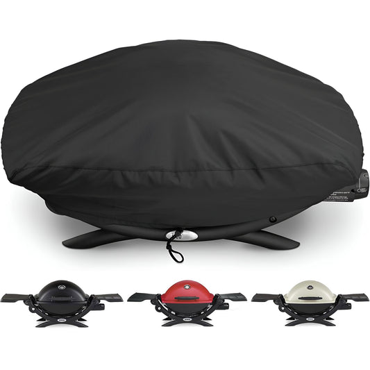 7111 BBQ Grillisuoja Weber Q200 & Q2000 -sarjan grilleille, 600D Oxford-kangas, kestävä & vedenpitävä, PU-suojus Weber Q200, Q220, Q240, Q2000, Q2200, Q2400 kaasugrilleille (83 L x 49 S x 38 K cm)