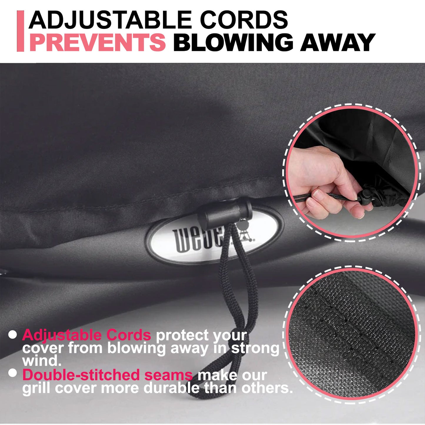 7111 BBQ Grillisuoja Weber Q200 & Q2000 -sarjan grilleille, 600D Oxford-kangas, kestävä & vedenpitävä, PU-suojus Weber Q200, Q220, Q240, Q2000, Q2200, Q2400 kaasugrilleille (83 L x 49 S x 38 K cm)