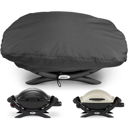7117 Weber Grillisuoja Q100/Q120/Q1000/Q1200/Q1400 Grilleille, 600D Oxford-kangas, Kestävä ja Vedenpitävä, PU-suoja Weber Q100 ja Q1000 Sarjan Kaasugrilleille (71 L x 43,2 W x 35,6 H cm)