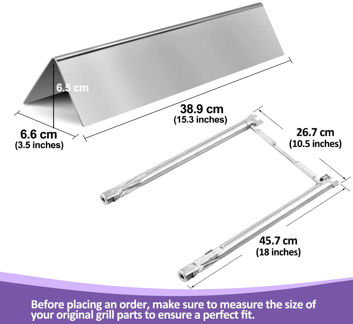 7635 Flavorizer Bars (Stainless Steel) & 69785 Burners for Weber Spirit 200 / Spirit II 200 Grills | E-210, E-220, S-210, S-220 (Front Control), Weber Spirit Grill Parts