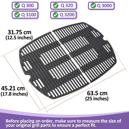 7646 7584 Valurautaiset grilliritilät Weber Q300, Q320, Q3000, Q3100, Q3200 -sarjan kaasugrilleihin, Weber Q 300/3000 -sarjan grilliritilät