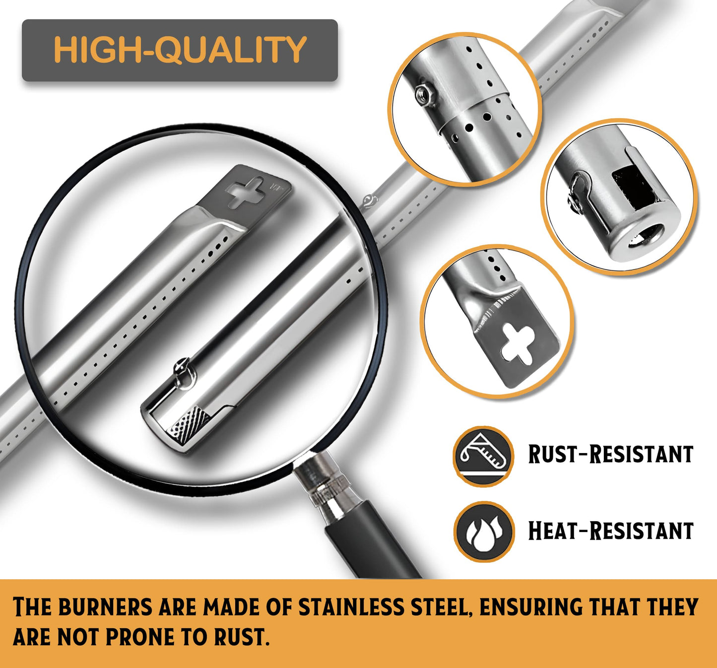 Set of 4 Adjustable Length BBQ Gas Grill Parts Replacement Stainless Steel Tube Burners (2.54cm diameter) for Gas Grill Models from Charbroil, Nexgrill and most other manufacturers