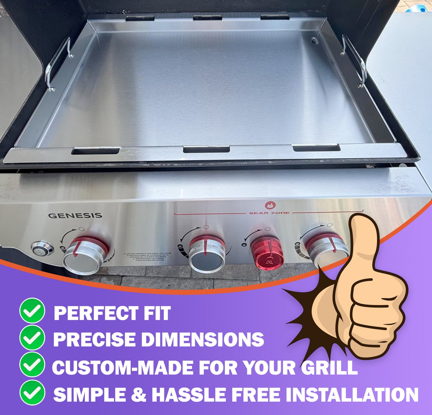 Full-Size Griddle for Weber Genesis 300 & Genesis II 300 Grills | Fits E-310/E-325/E-330/E-335 & more | Stainless Steel (Replaces Weber 6788)