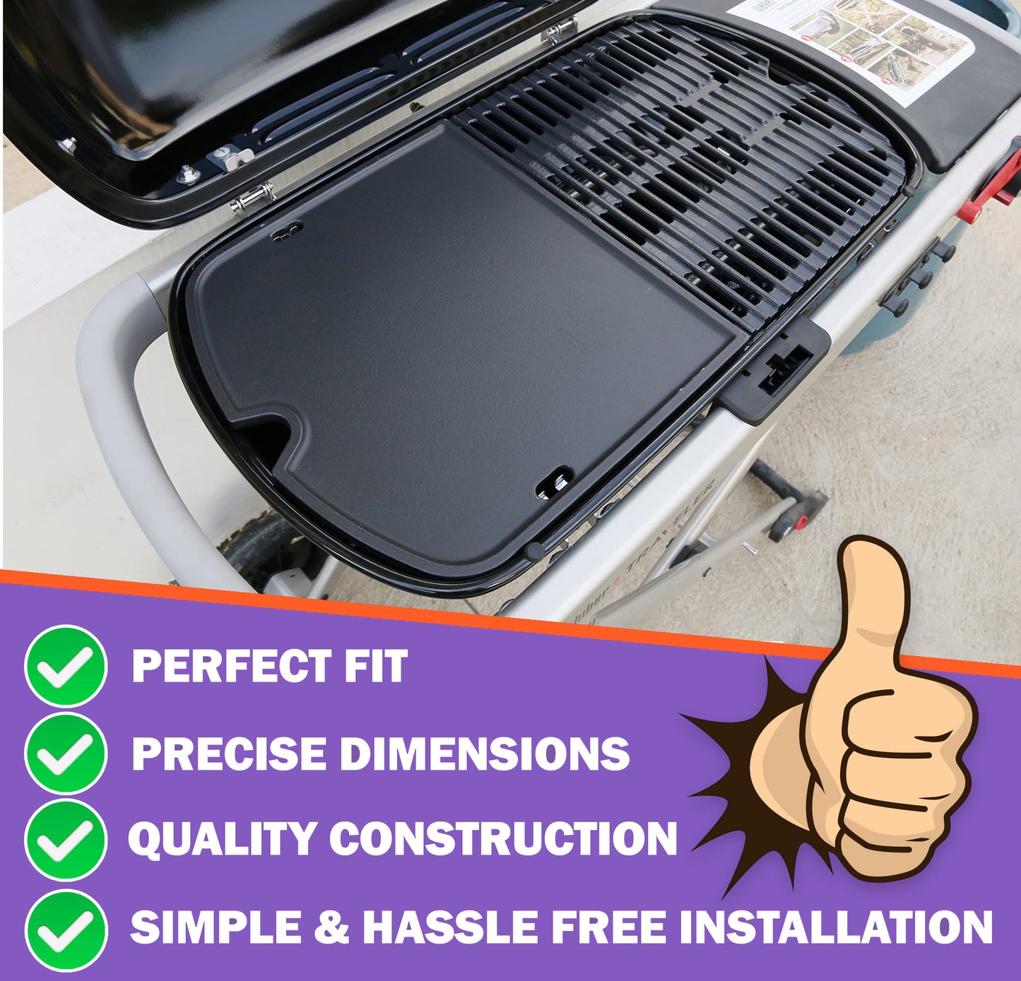 7034 Cast Iron Griddle for Weber Traveler Portable Gas Grill, Weber Outdoor Grill Accessory