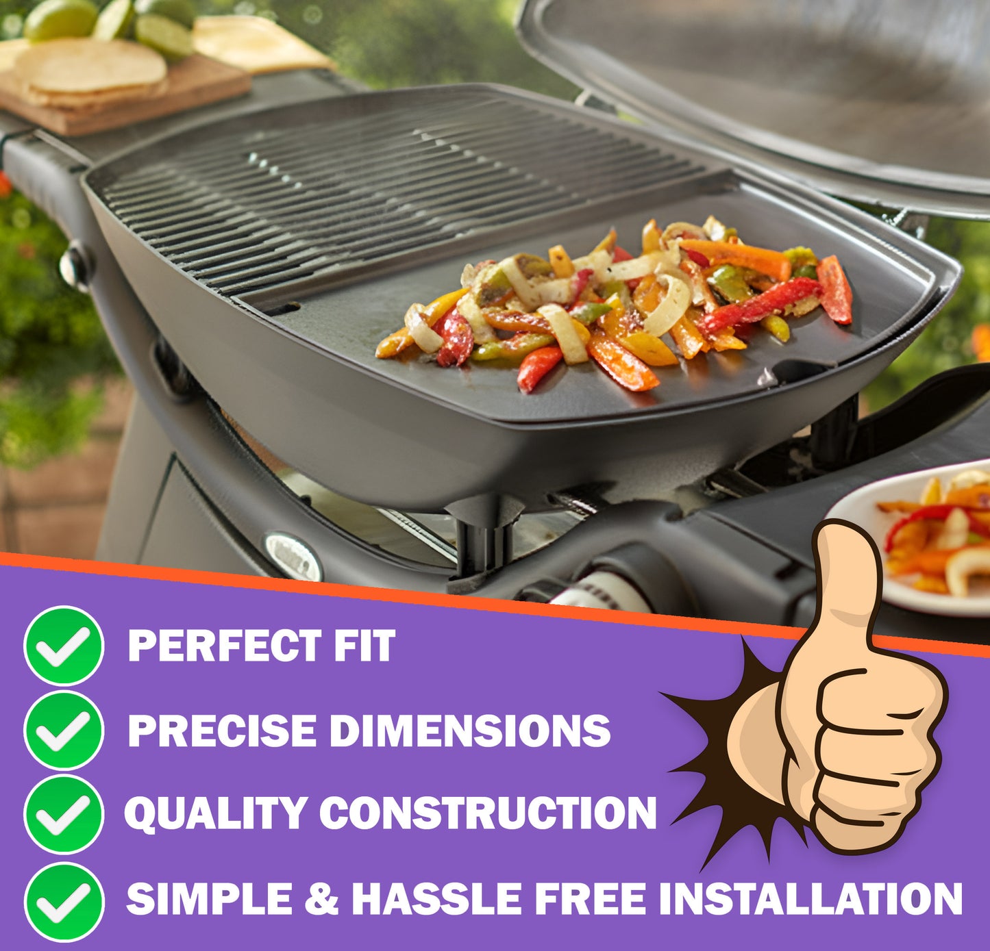 Varaosat: Weber Q300, Q320, Q3000, Q3100, Q3200 -sarjat (ennen 2024) – Valurautainen grilliritilä, valurautaparila ja polttimet (Korvaa Weber 7646, 6506, 65032)