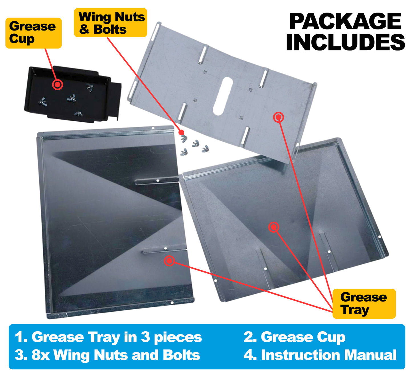 Replacement Grease Tray with Adjustable Width for BBQ Grill Models from Biltema, Lucifer, Napolean, Landmann and more, (76 cm to 84 cm) x 36 cm