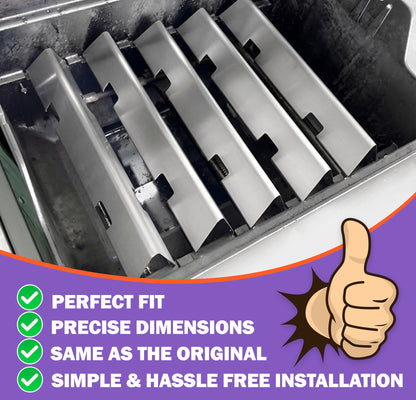 7636 Flavorizer Bars -poltinsuojat Weber Spirit 300- ja Spirit II 300 -sarjaan (E-310/S-310, E-320/S-320, E-330/S-330), etusäätimet (2013–2024), ruostumaton teräs