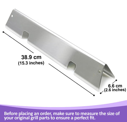7636 Flavorizer Bars -poltinsuojat Weber Spirit 300- ja Spirit II 300 -sarjaan (E-310/S-310, E-320/S-320, E-330/S-330), etusäätimet (2013–2024), ruostumaton teräs