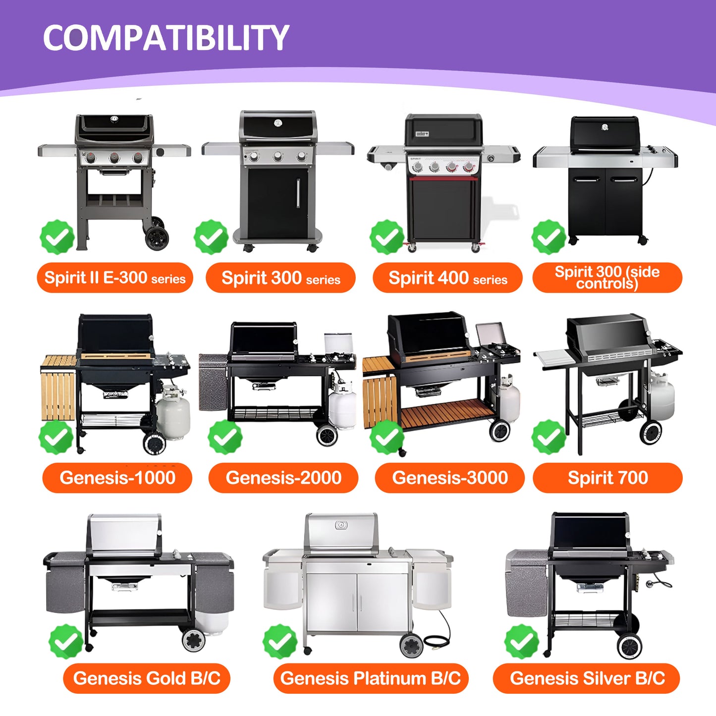 Cast iron Grill Grates for Weber Spirit & Spirit II 300 Series (E-310, E-320, E-330), Spirit 700, Genesis Silver/Gold/Platinum B & C, 1000-5000 Grills, Replaces Weber 7638