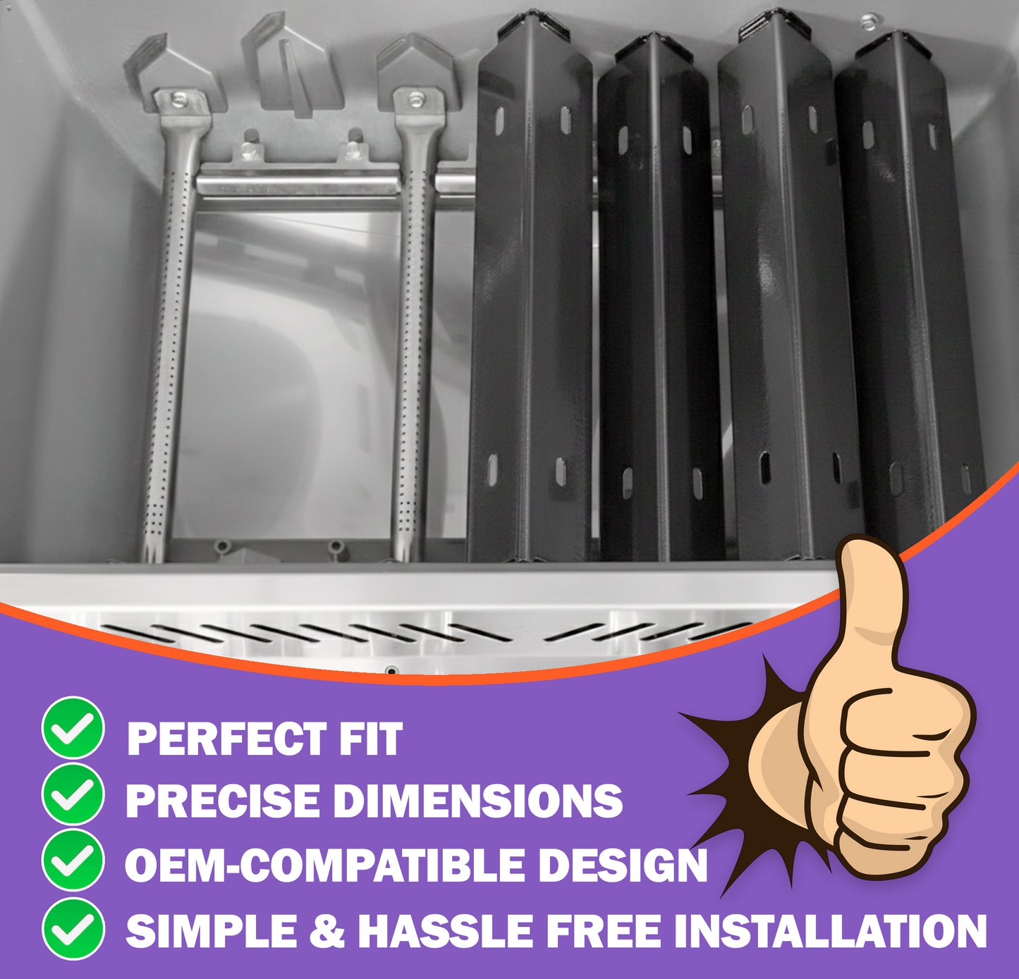 Korvaavat grillin varaosat Napoleon Rogue 525-, Prestige Pro 500- ja Prestige 500 -grilleihin | Posliiniemaloidut lämmöntasauslevyt ja ruostumattomasta teräksestä valmistetut polttimet -setti