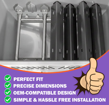 Korvaavat grillin varaosat Napoleon Rogue 525-, Prestige Pro 500- ja Prestige 500 -grilleihin | Posliiniemaloidut lämmöntasauslevyt ja ruostumattomasta teräksestä valmistetut polttimet -setti