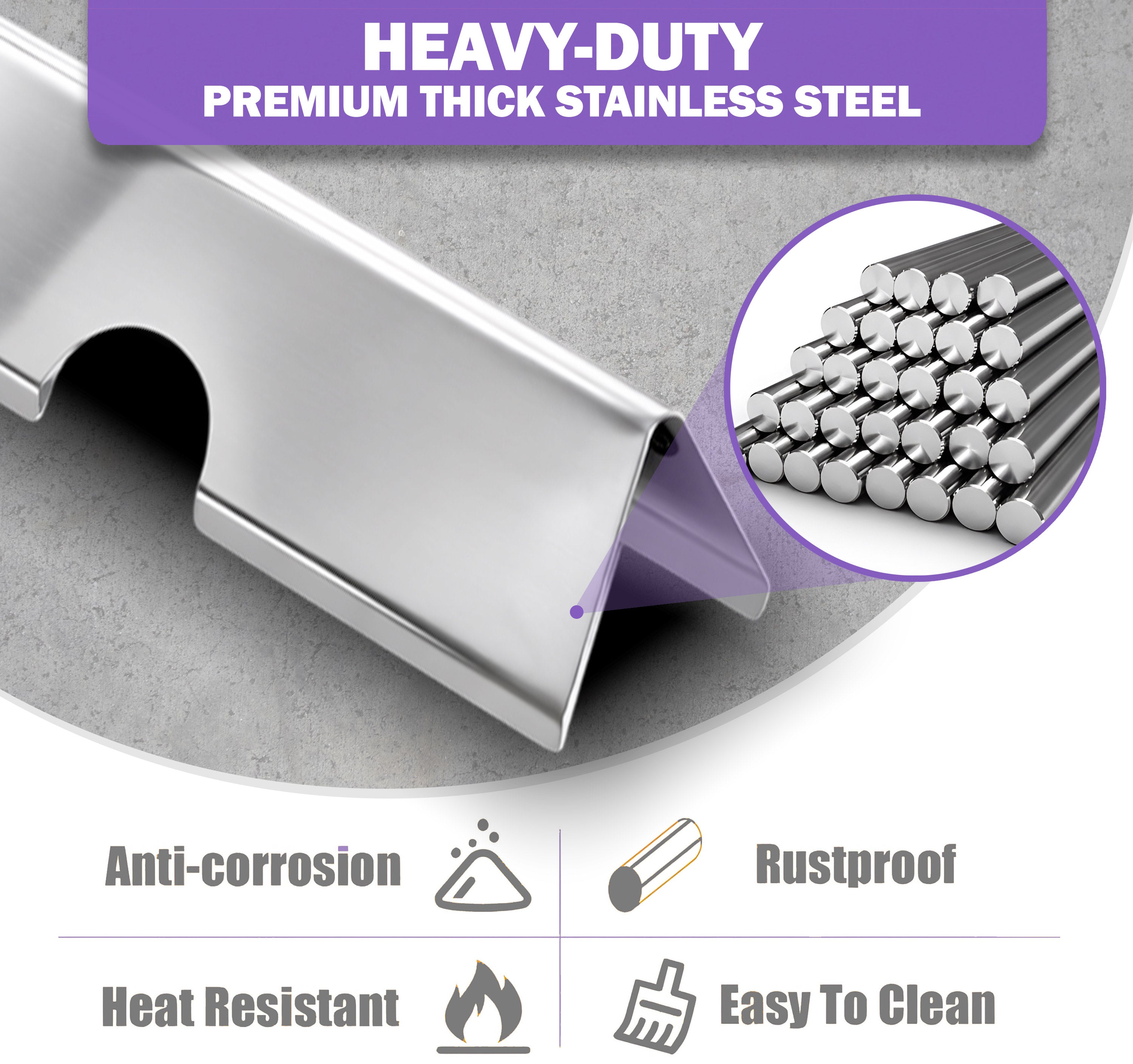 7 kpl ruostumattomasta teräksestä valmistetut Flavorizer Bars -poltinsuojat Weber Genesis II 400- ja Genesis 400 -sarjan grilleihin (E-410/S-410, E-425, E-435/S-435, S-440), korvaa Weber 66033 / 66797