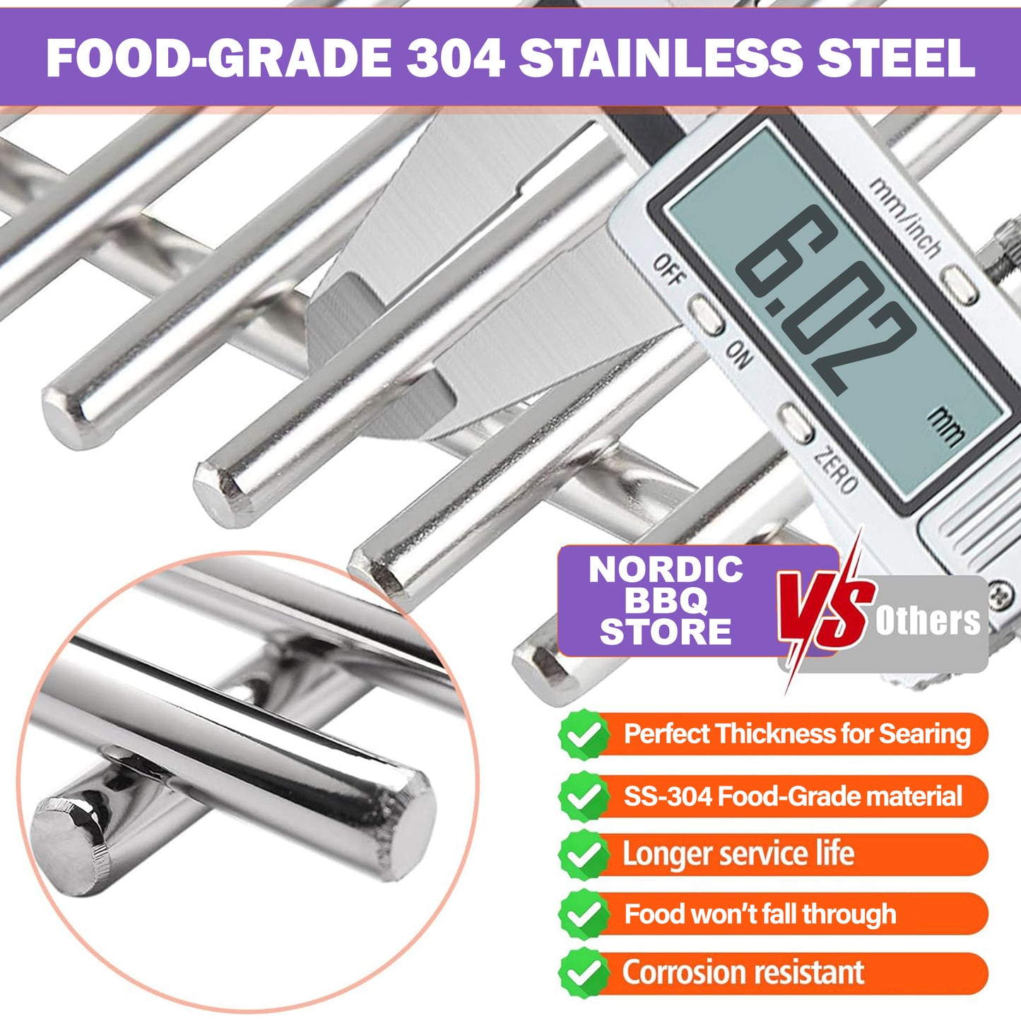 Grill Grates for Napoleon Rogue 425, PRO / XT / Phantom SE 425 – SS 304 Stainless Steel, 2-Pack