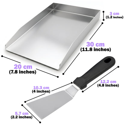 30 × 20 cm Stainless Steel BBQ Griddle Plate / Plancha – Universal Grill Griddle Accessory with Spatula