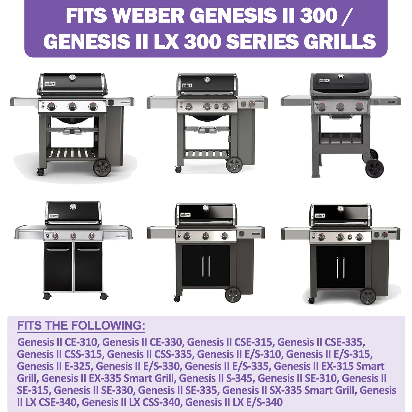 3-Pack, 67489 Burner Tubes for Weber Genesis II 300 / II LX 300 Series Grills - E-310/E-330/S-310/E-315/S-335/S-345 & More, 49.5 cm