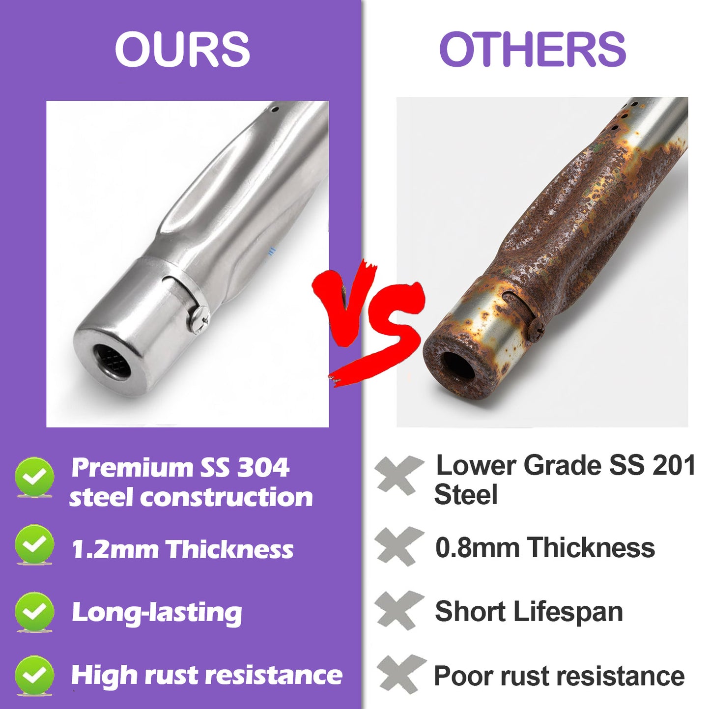 4 kpl ruostumattomasta teräksestä valmistetut grillin polttimet varaosat Napoleon Freestyle 425-, Prestige Pro 500-, Rogue 525- ja Legend 425 -sarjan grilleihin