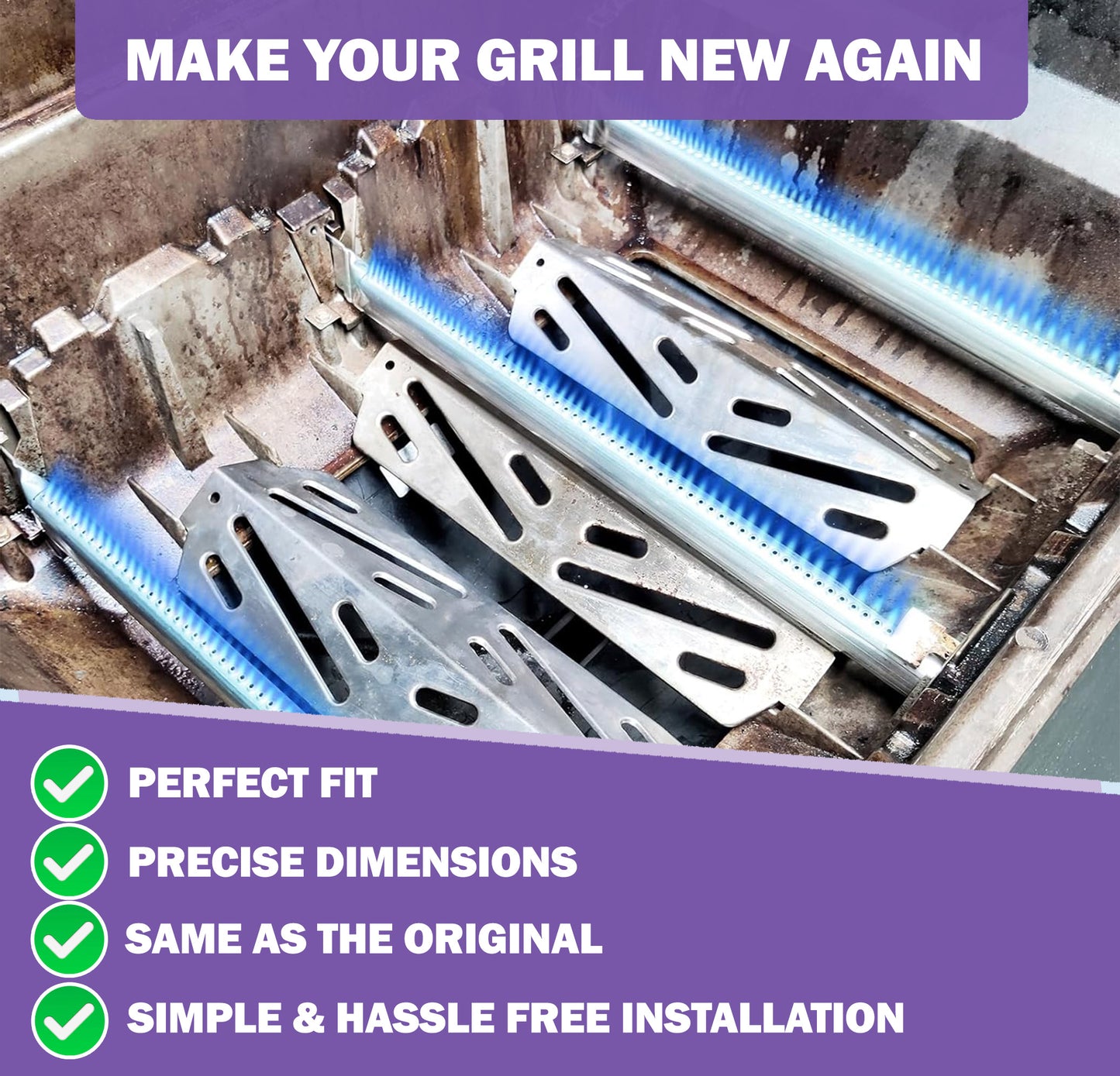 4-Pack, 67490 Burner Tubes for Weber Genesis II & II LX 400 Series Grills, Replacement Parts for Weber GS4 Genesis 2 E-410/E-415/S-410/S-415/S-435/LX E-440 & More, Weber Spare Parts, 49.5 cm