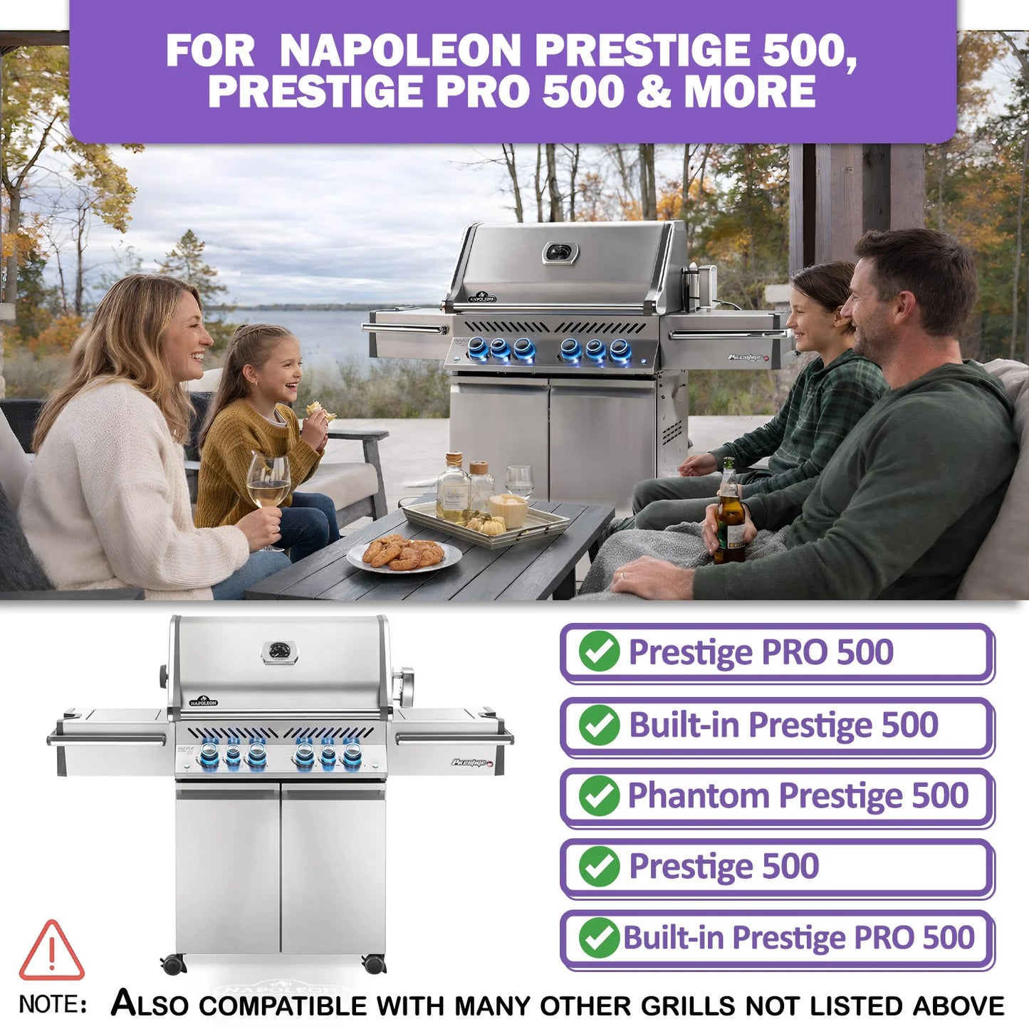 Replacement Grill Grates for Napoleon Prestige 500 & Prestige PRO 500 – SS 304 Stainless Steel, 2-Pack