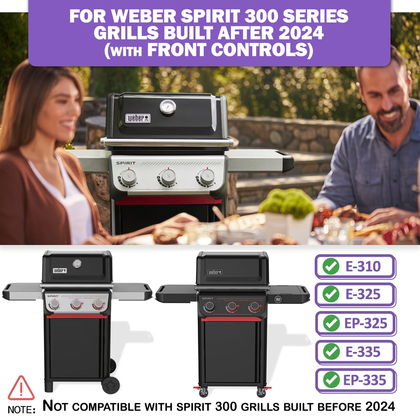 Grill Burners & Crossover Channel for Weber Spirit E-310, E-325, EP-325, E-335, EP-335 Grills (made in 2025 & newer), SS 439 Stainless Steel, 3-Pack