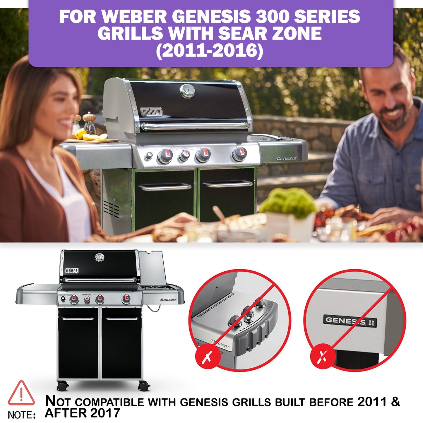 Replacement Grill Burners for Weber Genesis 300 Series (2011–2016) – 4-Pack for Genesis 330 Sear Zone Grills – Replaces 62752