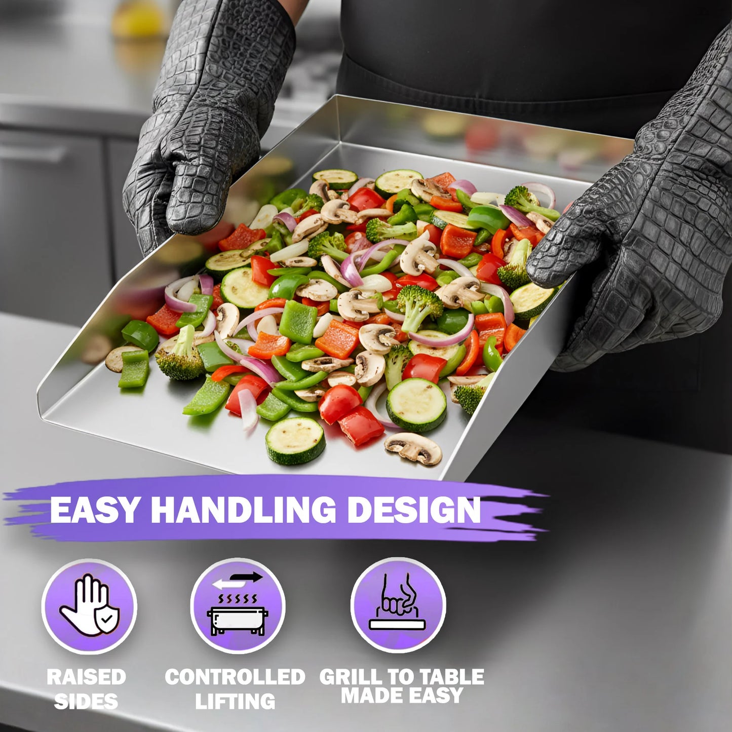 40 × 30 cm Stainless Steel BBQ Griddle Plate / Plancha – Universal Grill Griddle Accessory (2 mm Thick SS 430) with 2 Spatulas