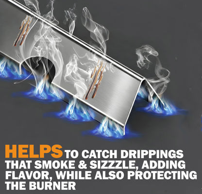 7 kpl ruostumattomasta teräksestä valmistetut Flavorizer Bars -poltinsuojat Weber Genesis II 400- ja Genesis 400 -sarjan grilleihin (E-410/S-410, E-425, E-435/S-435, S-440), korvaa Weber 66033 / 66797