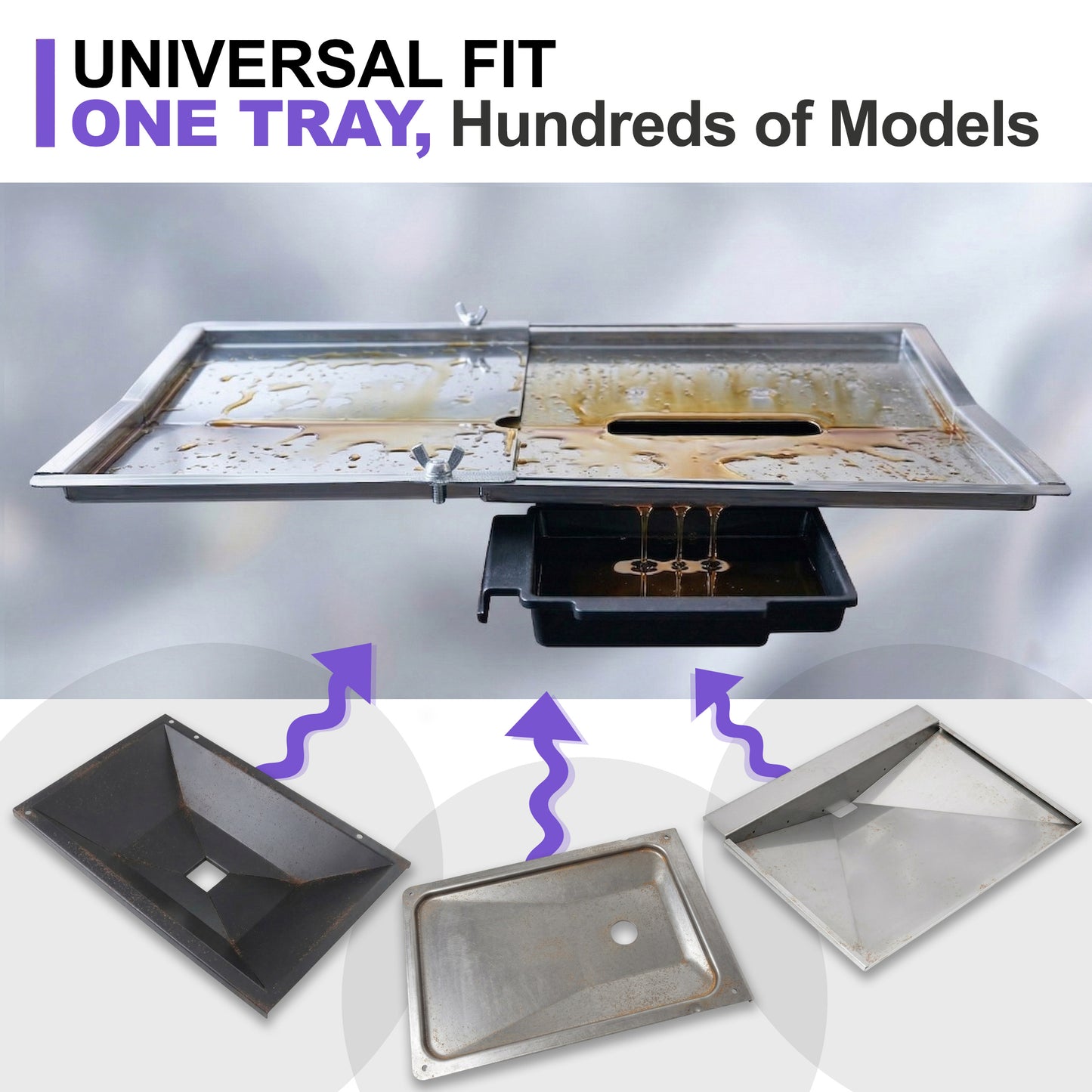 Grease Tray with Adjustable Width (30 cm to 46 cm) x 31 cm for Small Grills from Weber Biltema, Lucifer, Napolean, Landmann and Many More, Fits Universally