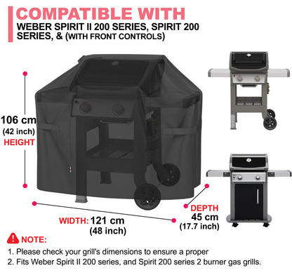 7138 Weber Grillinsuojus Spirit II 200, Spirit 200 -sarjan grilleille, 600D Oxford-kangas, Kestävä & Vedenpitävä, PU-suojus Weber Spirit I & II E-210, S-210 (121 L x 45 W x 106 H cm)