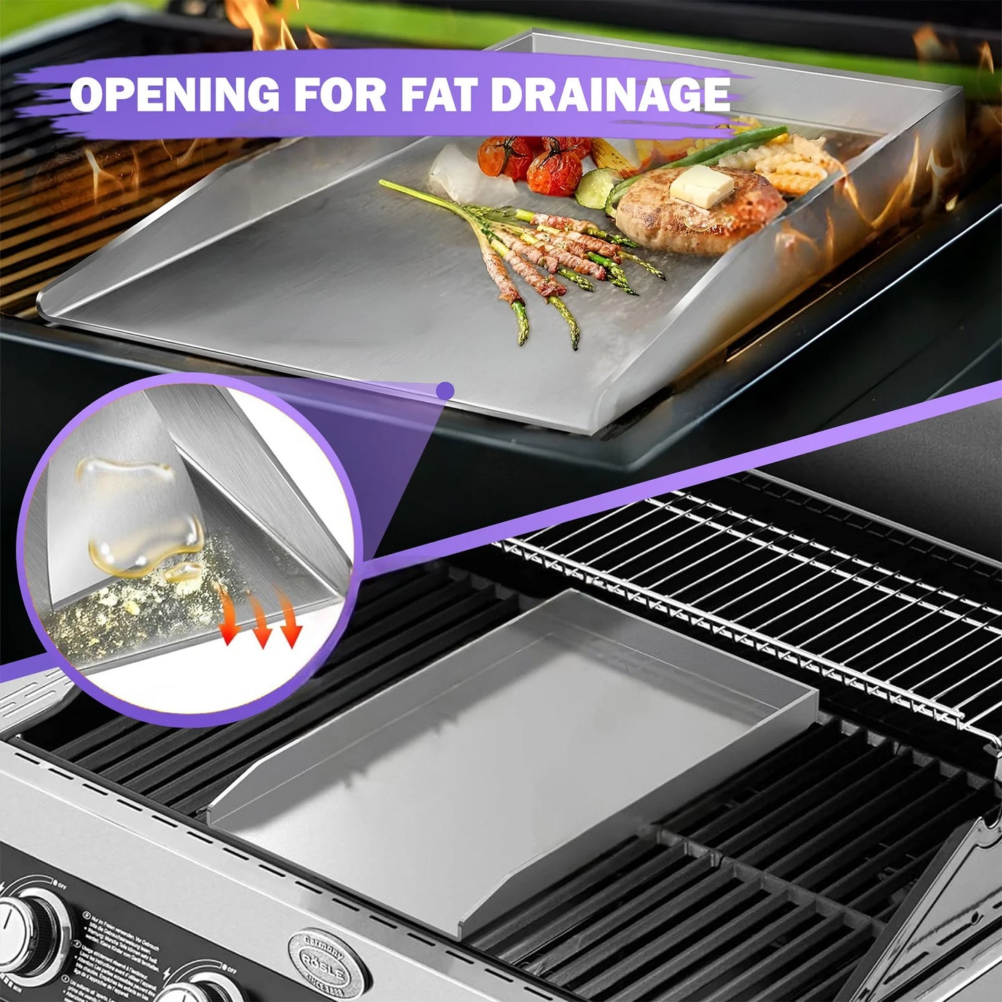 40 × 30 cm Stainless Steel BBQ Griddle Plate / Plancha – Universal Grill Griddle Accessory (2 mm Thick SS 430) with 2 Spatulas