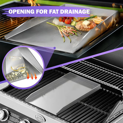 40 × 30 cm Stainless Steel BBQ Griddle Plate / Plancha – Universal Grill Griddle Accessory (2 mm Thick SS 430) with 2 Spatulas