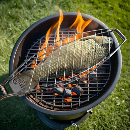 Fish Grill Basket | Portable Stainless Steel Fish Grilling Basket with Wooden Handle