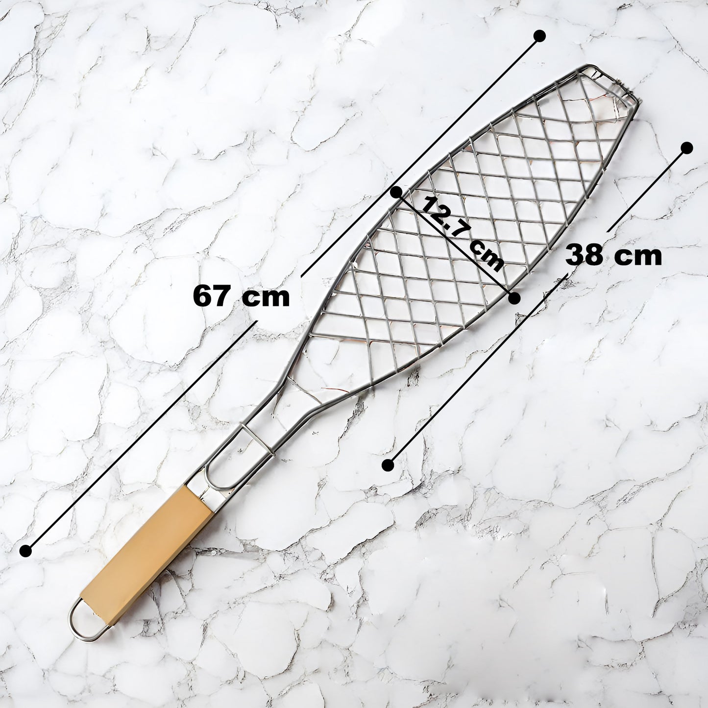 Fish Grill Basket | Portable Stainless Steel Fish Grilling Basket with Wooden Handle