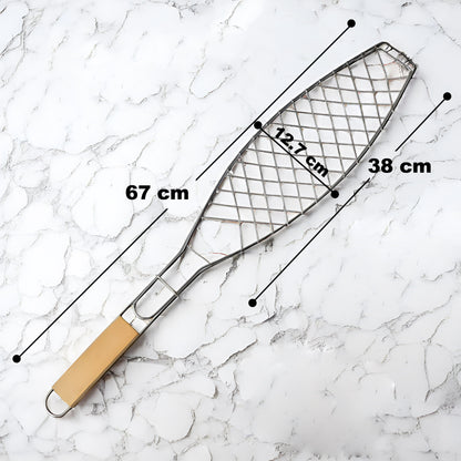 Fish Grill Basket | Portable Stainless Steel Fish Grilling Basket with Wooden Handle