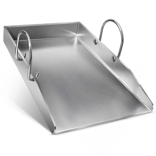Plancha Grill Plate - Thick Stainless Steel BBQ Griddle Plate with Removable Handles, 40 x 30 cm - For Gas & Charcoal Grills