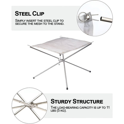 Portable Outdoor Fire Pit, 42 cm Foldable Stainless Steel Mesh Fire Pit with Carry Bag for Camping, Picnic, Campfire, Patio, Garden