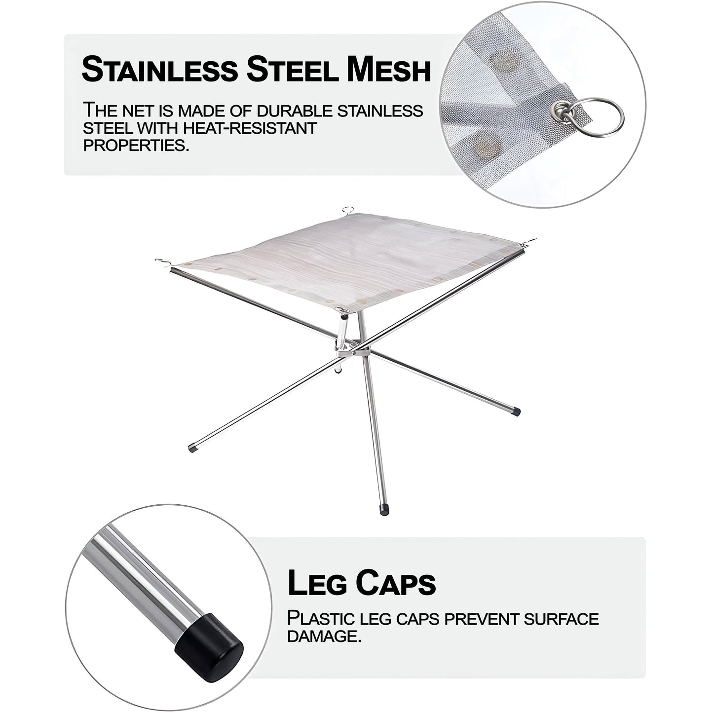 Portable Outdoor Fire Pit, 42 cm Foldable Stainless Steel Mesh Fire Pit with Carry Bag for Camping, Picnic, Campfire, Patio, Garden