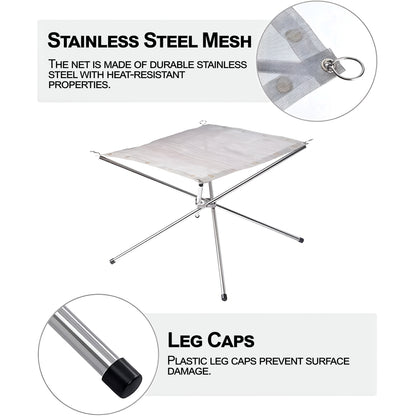 Portable Outdoor Fire Pit, 42 cm Foldable Stainless Steel Mesh Fire Pit with Carry Bag for Camping, Picnic, Campfire, Patio, Garden
