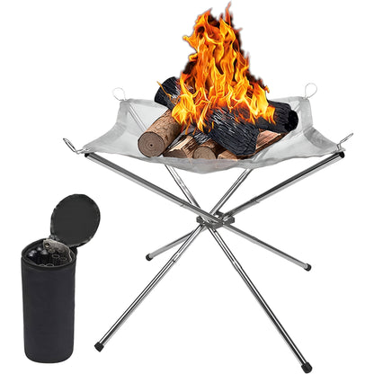 Portable Outdoor Fire Pit, 42 cm Foldable Stainless Steel Mesh Fire Pit with Carry Bag for Camping, Picnic, Campfire, Patio, Garden