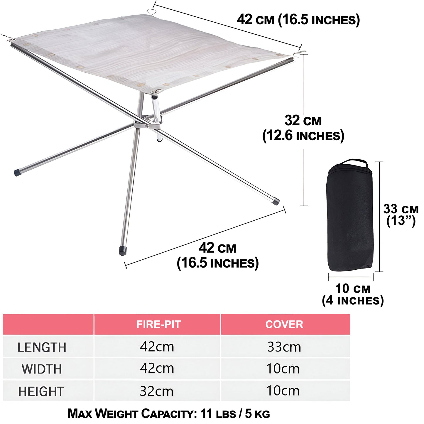Portable Outdoor Fire Pit, 42 cm Foldable Stainless Steel Mesh Fire Pit with Carry Bag for Camping, Picnic, Campfire, Patio, Garden