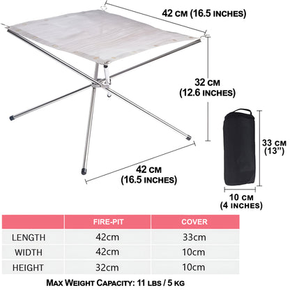 Portable Outdoor Fire Pit, 42 cm Foldable Stainless Steel Mesh Fire Pit with Carry Bag for Camping, Picnic, Campfire, Patio, Garden