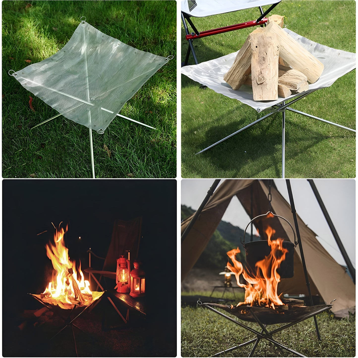 Portable Outdoor Fire Pit, 42 cm Foldable Stainless Steel Mesh Fire Pit with Carry Bag for Camping, Picnic, Campfire, Patio, Garden