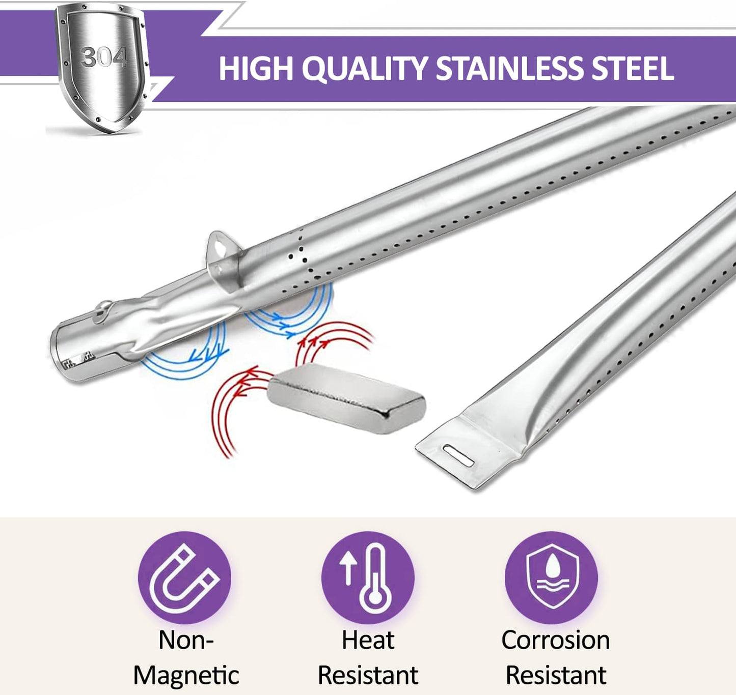 Set of 4 Stainless Steel Burners for Backyard Grill Model BY13-101-001-12, GBC1349W, GBC1449W