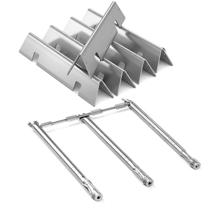 7636 Flavorizer Bars (Stainless Steel) & 69787 Burners Replacement Set for Weber Spirit 300 /II 300 GS4 Grills (E-310, E-320, E-330, S-310, S-320, S-330) (Front Control)