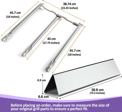 7636 Flavorizer Bars (Stainless Steel) & 69787 Burners Replacement Set for Weber Spirit 300 /II 300 GS4 Grills (E-310, E-320, E-330, S-310, S-320, S-330) (Front Control)