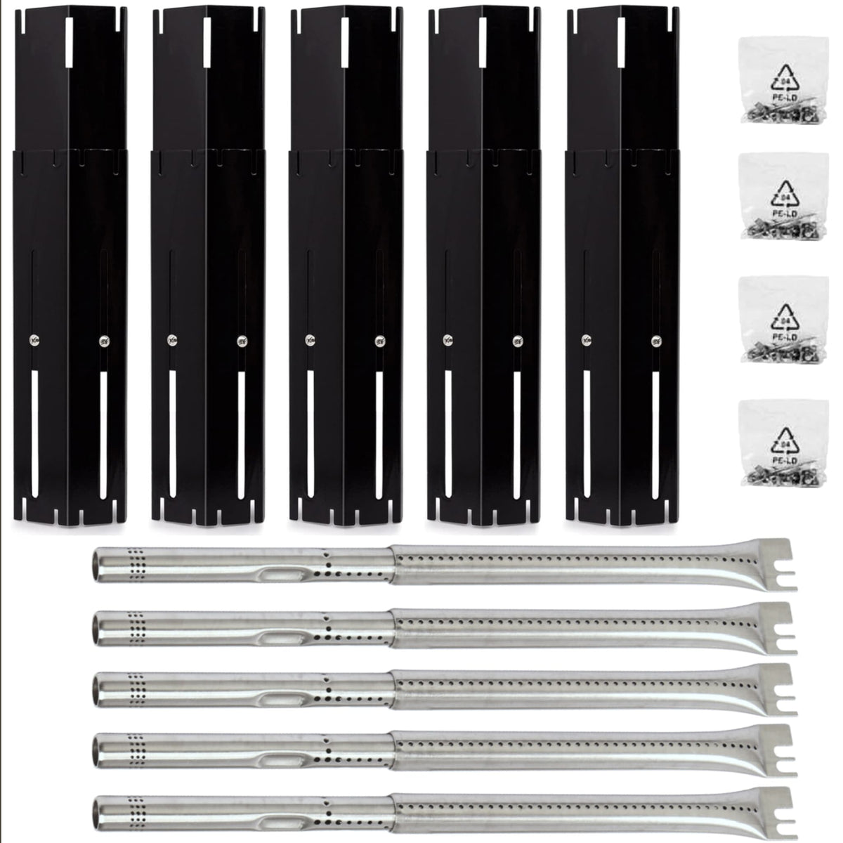 5-pack adjustable porcelain heat plates 30-51 cm & stainless steel burners 36-45 cm for Weber Char-Broil gas grills.